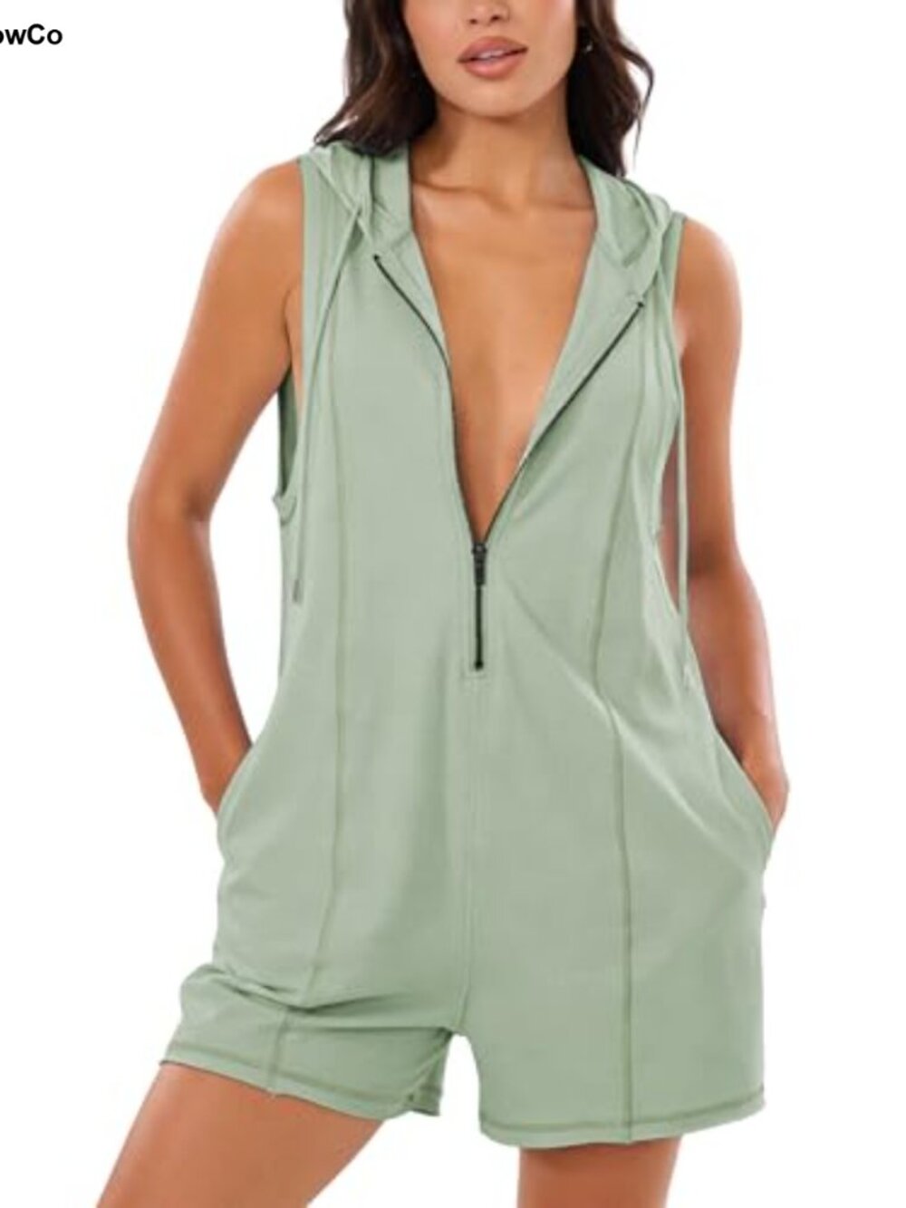 Women Summer Overalls Shorts Hooded Half Zip Athletic Workout Jumpsuit Romper